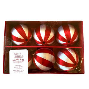 NEW Sleigh Hill Christmas Ornaments Set 6 Festive Red White Candy Cane Stripe